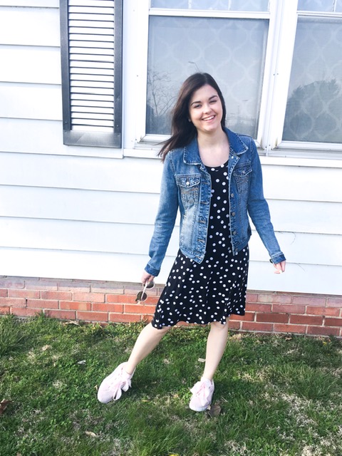 polka dot dress & tennis shoes 1